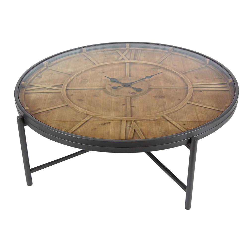 Litton Lane Stained Brown Clock Coffee Table 89253 The Home Depot Litton Lane Stained Brown Clock Coffee Table