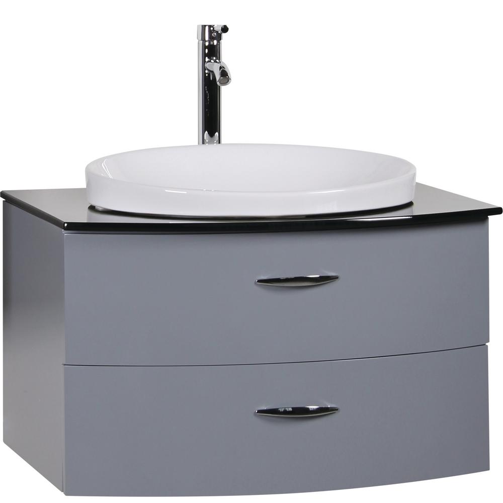 28 Inch Bathroom Vanity With Mirror Wood Black Fixture Oval Tempered Glass Sink Top With Single