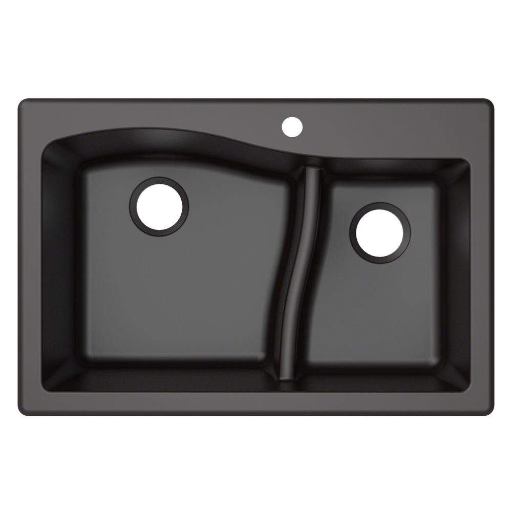Kraus Quarza Drop In Undermount Granite Composite 33 1 Hole 60 40 Double Bowl Kitchen Sink Black Kgd 442black The Home Depot - Kraus Double Bowl Kitchen Sink 33 Inches Kraus Quarza Drop In Undermount Granite Composite 33 1 Hole 60 40 Double Bowl Kitchen Sink Black Kgd 442black The Home Depot - Kraus Double Bowl Kitchen Sink 33 Inches