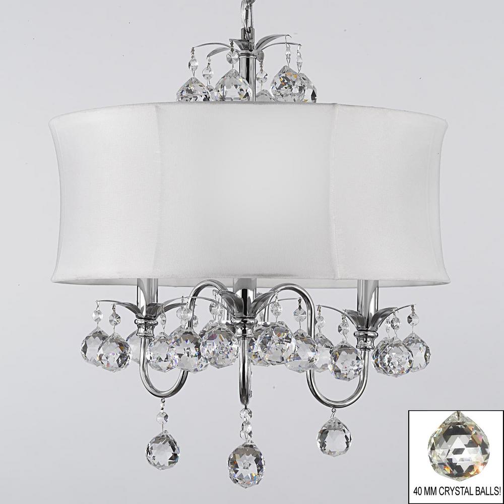 Contemporary 3 Light Chrome Chandelier With White Shade And 40mm