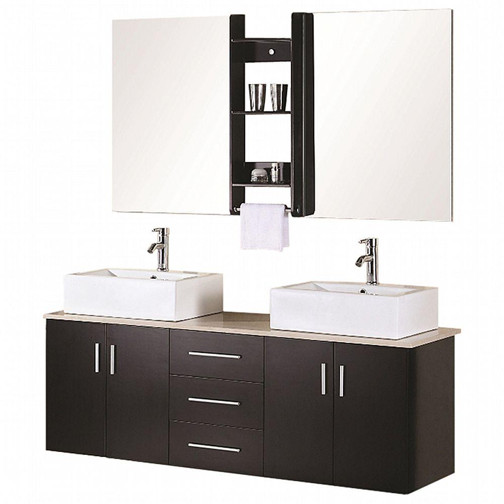 Quartz Floating Double Sink Bathroom Vanities Bath The D Vanity In Espresso With Quartz