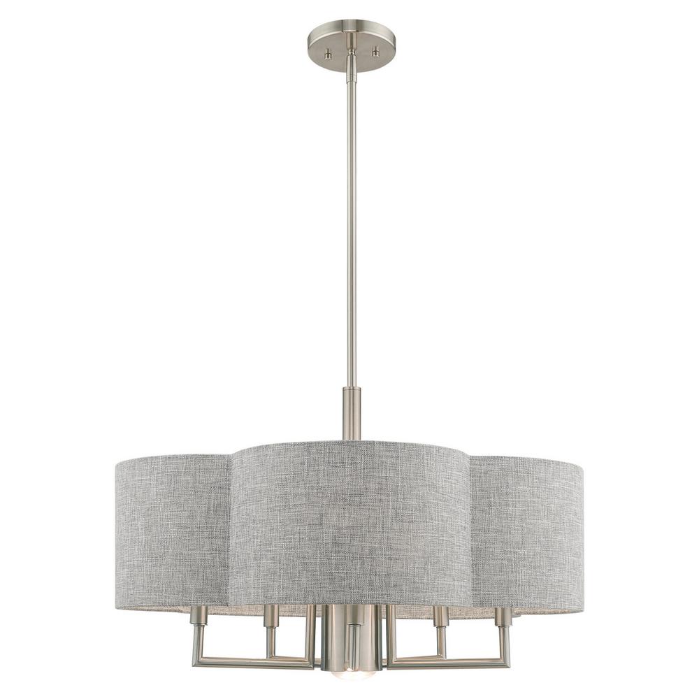 Livex Lighting Kalmar 6 Light Brushed Nickel Pendant Chandelier With Gray Fabric Hardback Shade Livex Lighting Kalmar 6 Light Brushed Nickel Pendant Chandelier With Gray Fabric Hardback Shade