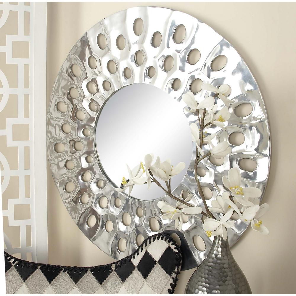 36 in. Round Aluminum Framed Wall Mirror with CutOut and Recessed Oval