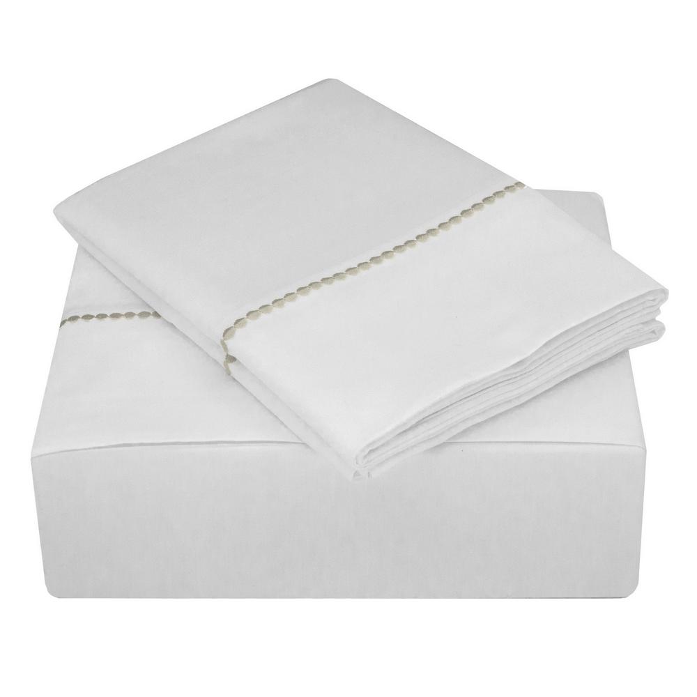 Nouvelle Home Highlights 400 Thread Count White And Linen Cotton Dot Nouvelle Home Highlights 400 Thread Count White And Linen Cotton Dot Cuff King Sheet Set