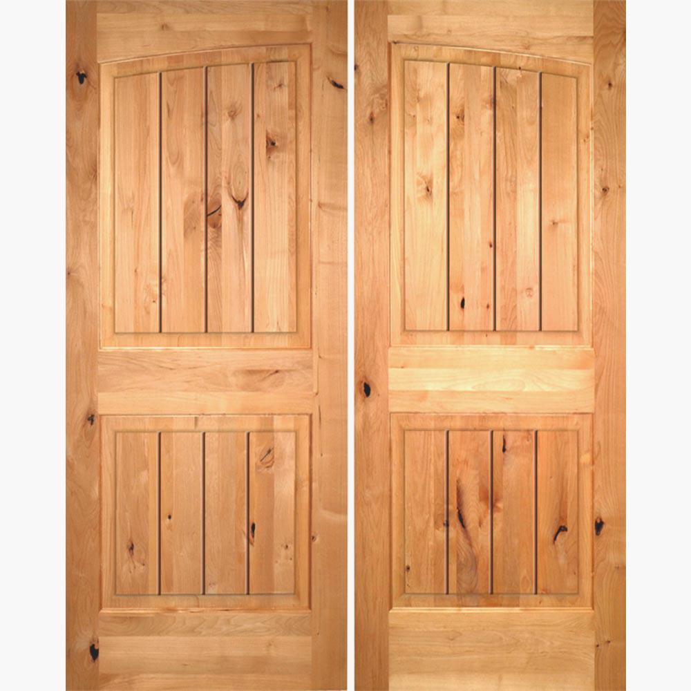 Krosswood Doors 72 in. x 96 in. Rustic Knotty Alder Common Arch Clear Stain /VGroove RightHand