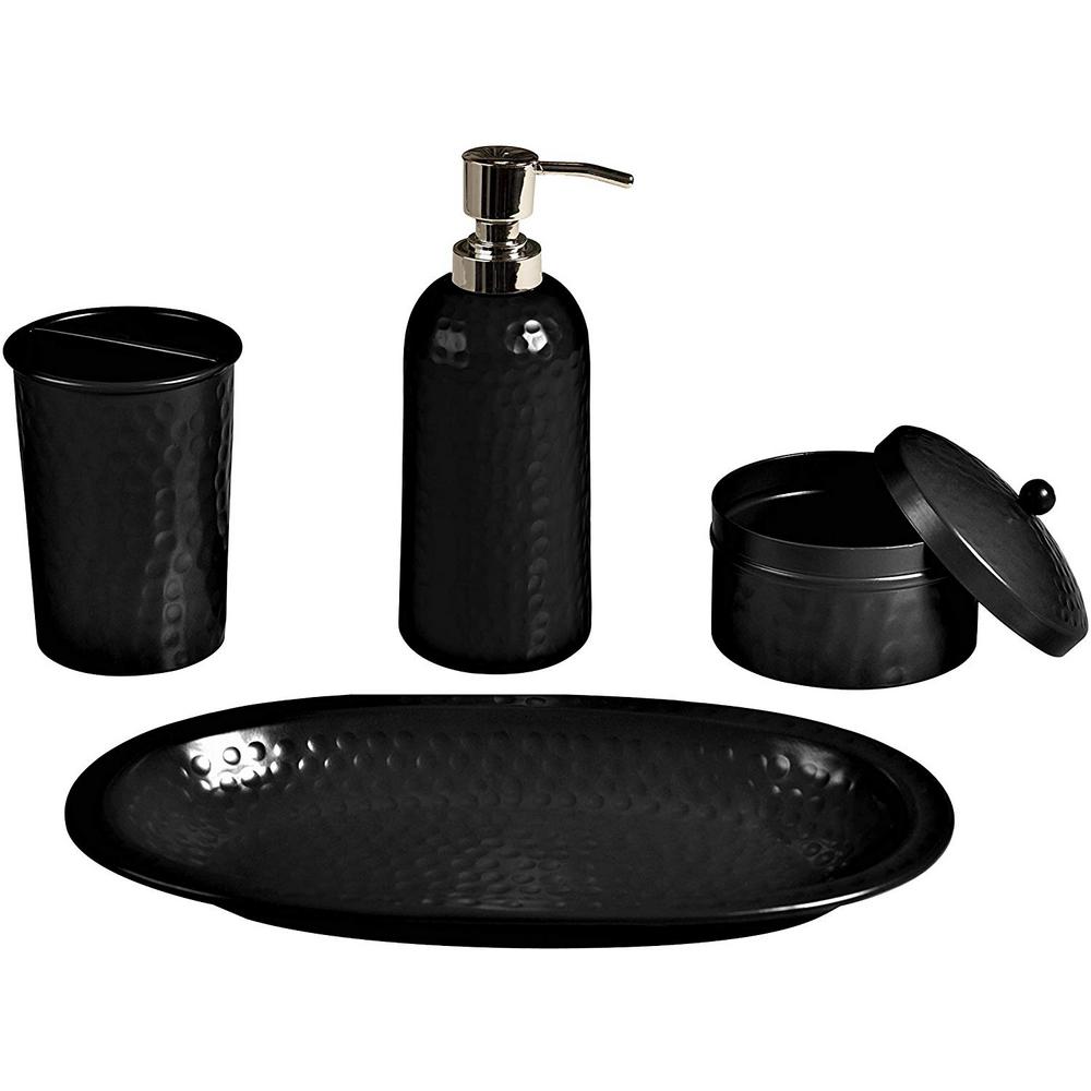 Monarch Abode 4Piece Monarch Hand Hammered Metal Matte Black Bathroom