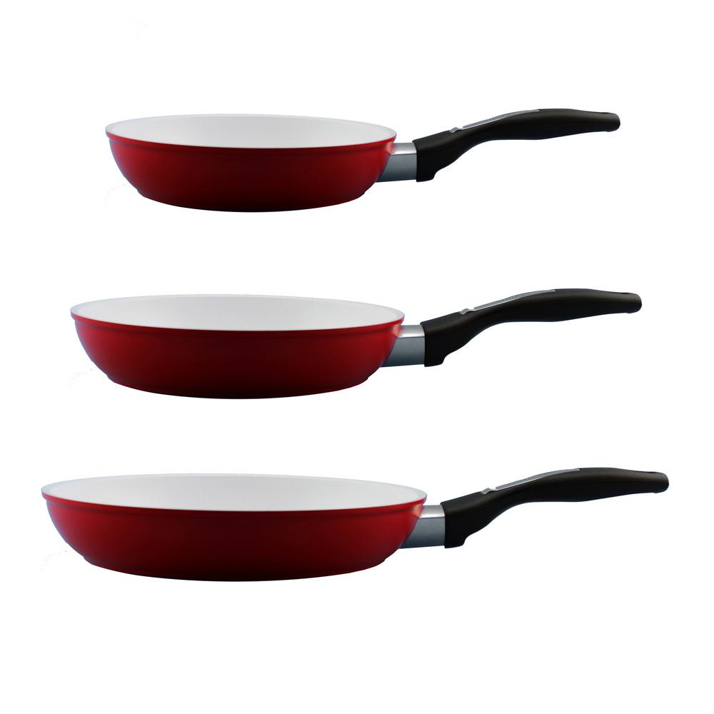 BergHOFF 3Piece Ceramic NonStick Red Fry Pan Set2212175 The Home Depot