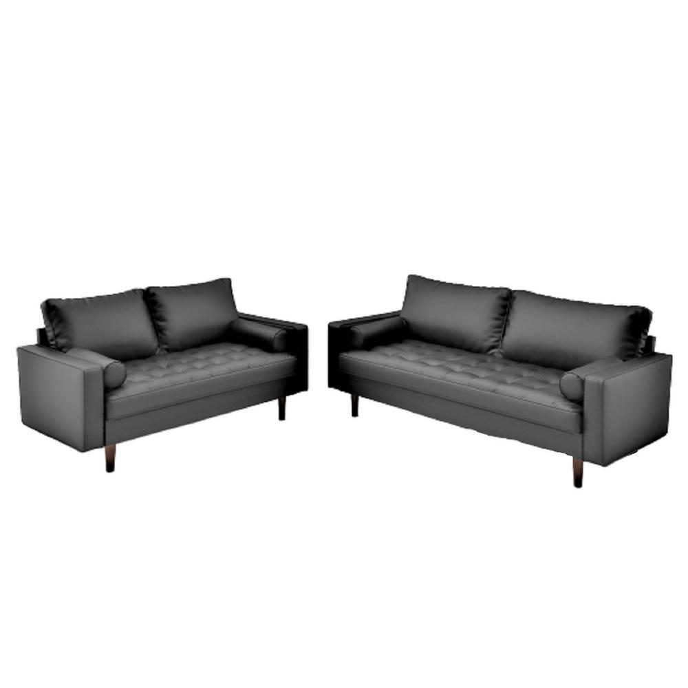 US PRIDE FURNITURE Lincoln Black Tufted Seat Living Room Set 2 Piece S5452 L S The Home Depot