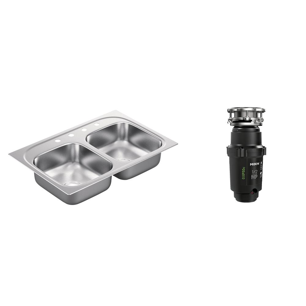 MOEN 2200 Series Dropin Stainless Steel 33 in. 4Hole Double Bowl