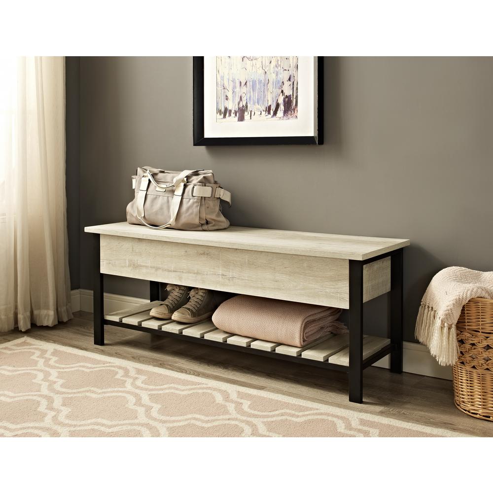 Walker Edison Furniture Company 48 in. White Oak OpenTop Storage Bench