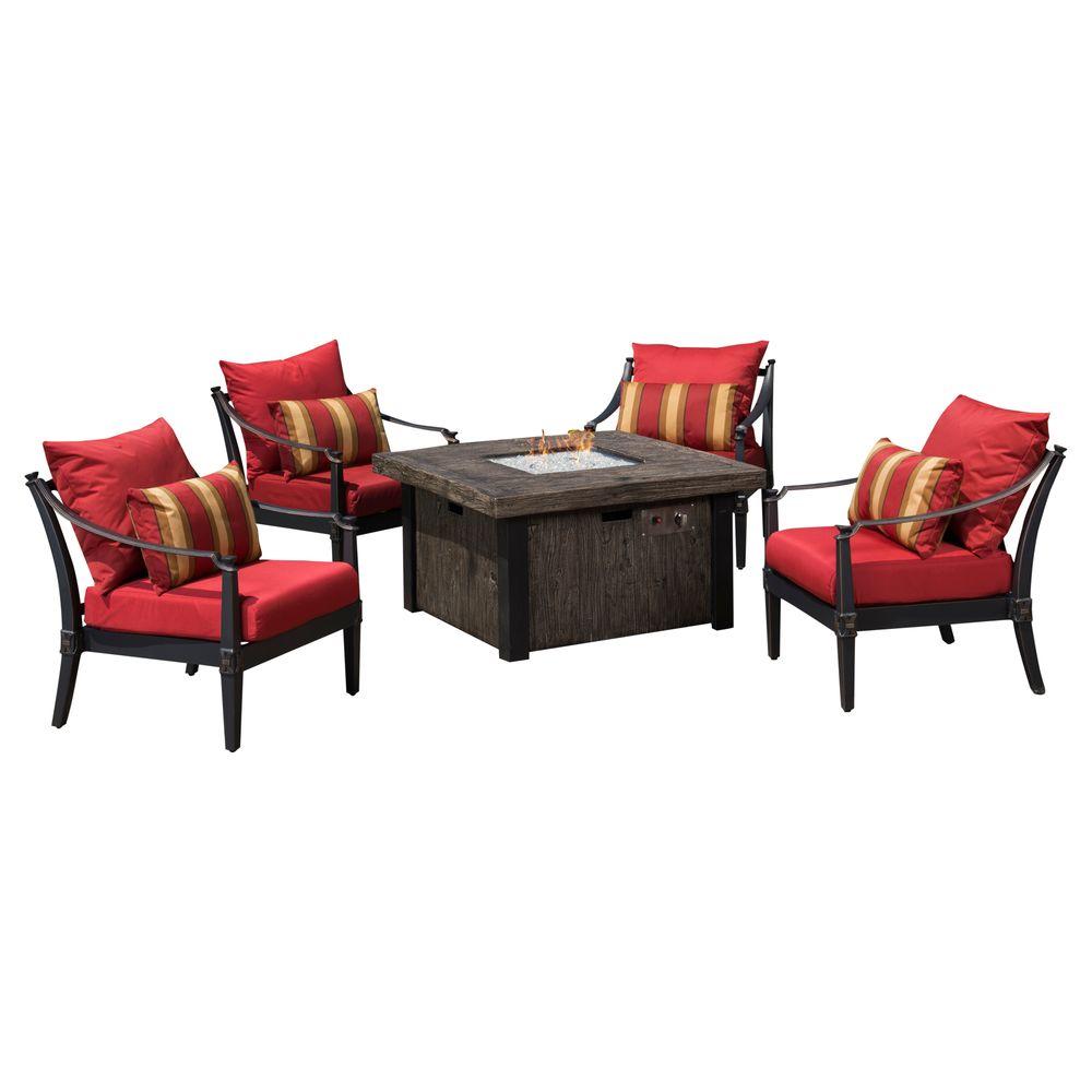 Rst Brands Transitional Red Fire Pit Sets Outdoor Lounge Astoria 5 Piece Fire Pit Chat Set With Cantina Red Cushions