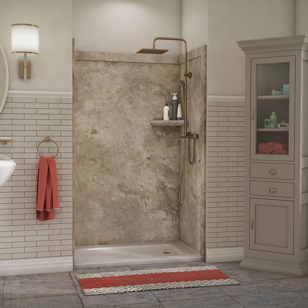 Flexstone Elegance 36 In X 48 80 9 Piece Easy Up Adhesive Flexstone Elegance 36 In X 48 80 9 Piece Easy Up Adhesive Alcove Shower Wall Surround Mocha Travertine