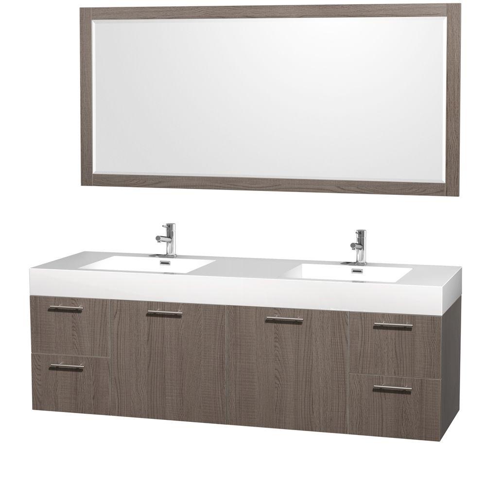 Wyndham Collection Amare 72 in. Double Vanity in Grey Oak with Acrylic