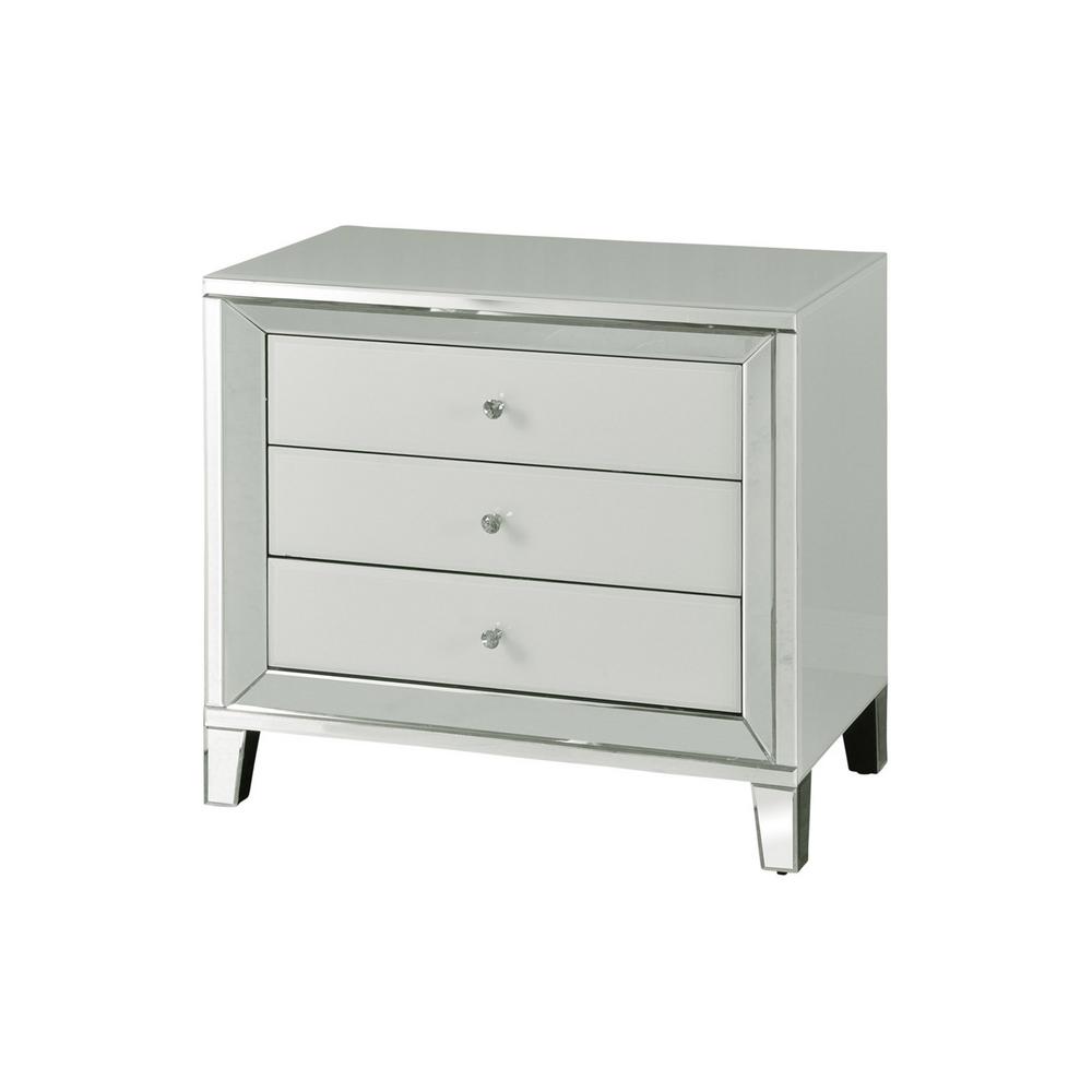 Stylecraft White With Faux Diamond Knobs Beveled 3 Drawer Wide