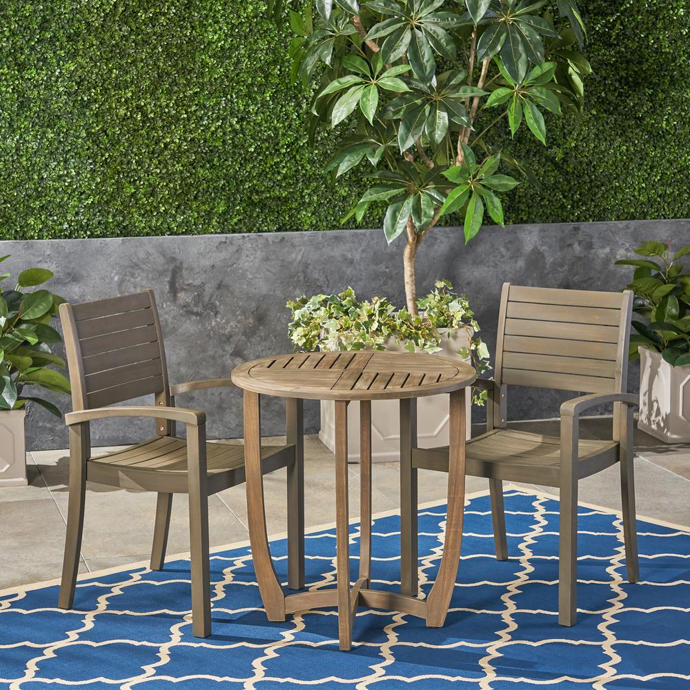 Noble House Waverly Grey 3Piece Wood Outdoor Bistro Set54228 The