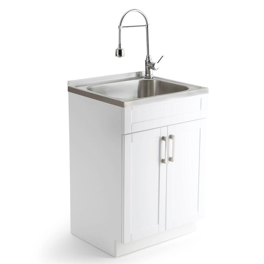 Simpli Home Hennessy 23 6 In W X 19 7 In D X 35 7 In H Stainless   Pure White Simpli Home Utility Sinks Axcldyss 24 64 1000 