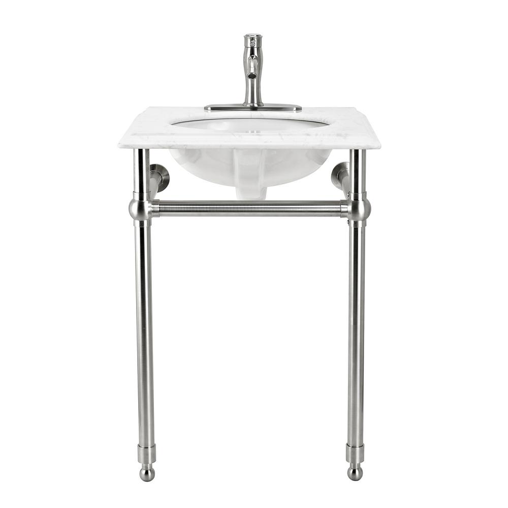 Decor Living Arlington 24 In W X 19 6 D Bath Vanity Console Decor Living Arlington 24 In W X 19 6 D Bath Vanity Console Brushed Nickel With Engineered Marble Top White Basin