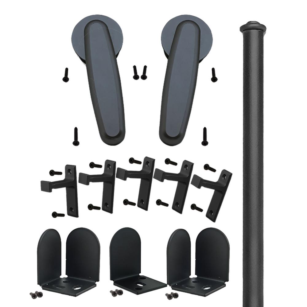 96 In Vista Black Sliding Barn Door Round Track And Hardware Kit