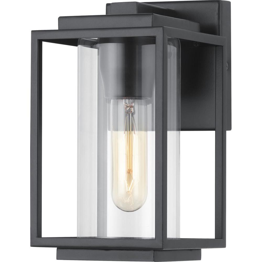 Progress Lighting Macstreet 1-Light 9 In. Matte Black Outdoor Wall Lantern with Clear Glass