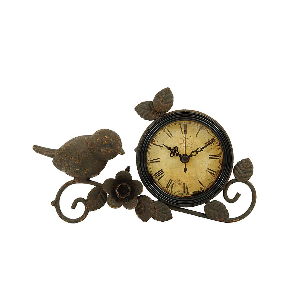 3R Studios 10 in. H Metal Rust Mantle Clock with Bird and FlowerHD5819
