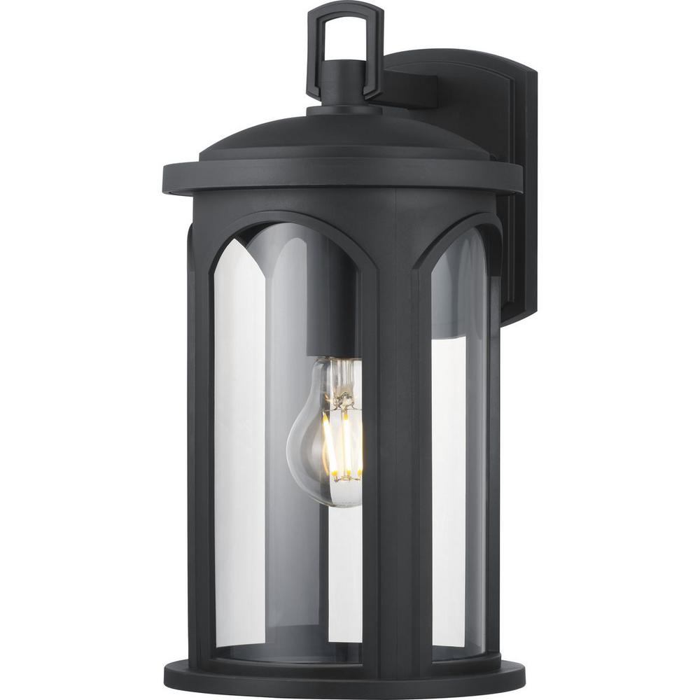 Progress Lighting Faywood 1-Light 14 in. Matte Black Outdoor Wall Lantern with Clear Glass