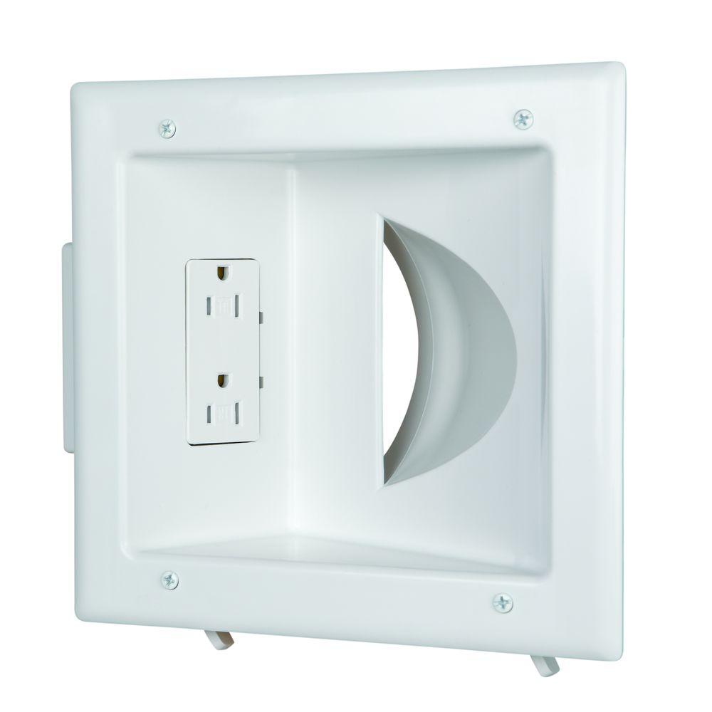 Low-Voltage Recessed Media Plate with Duplex Receptacle