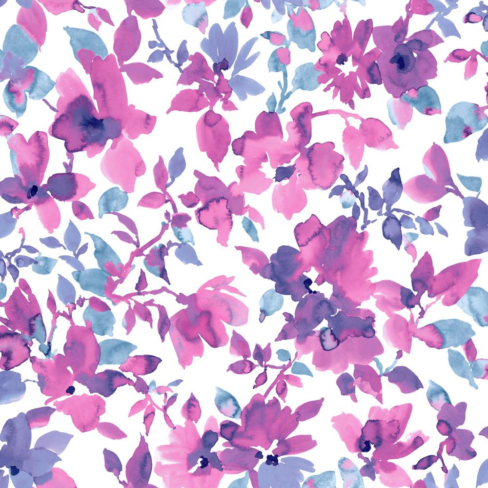 RoomMates Bright Watercolor Floral Peel and Stick Wallpaper (Covers 28.18 sq. ft.), pink/ blue