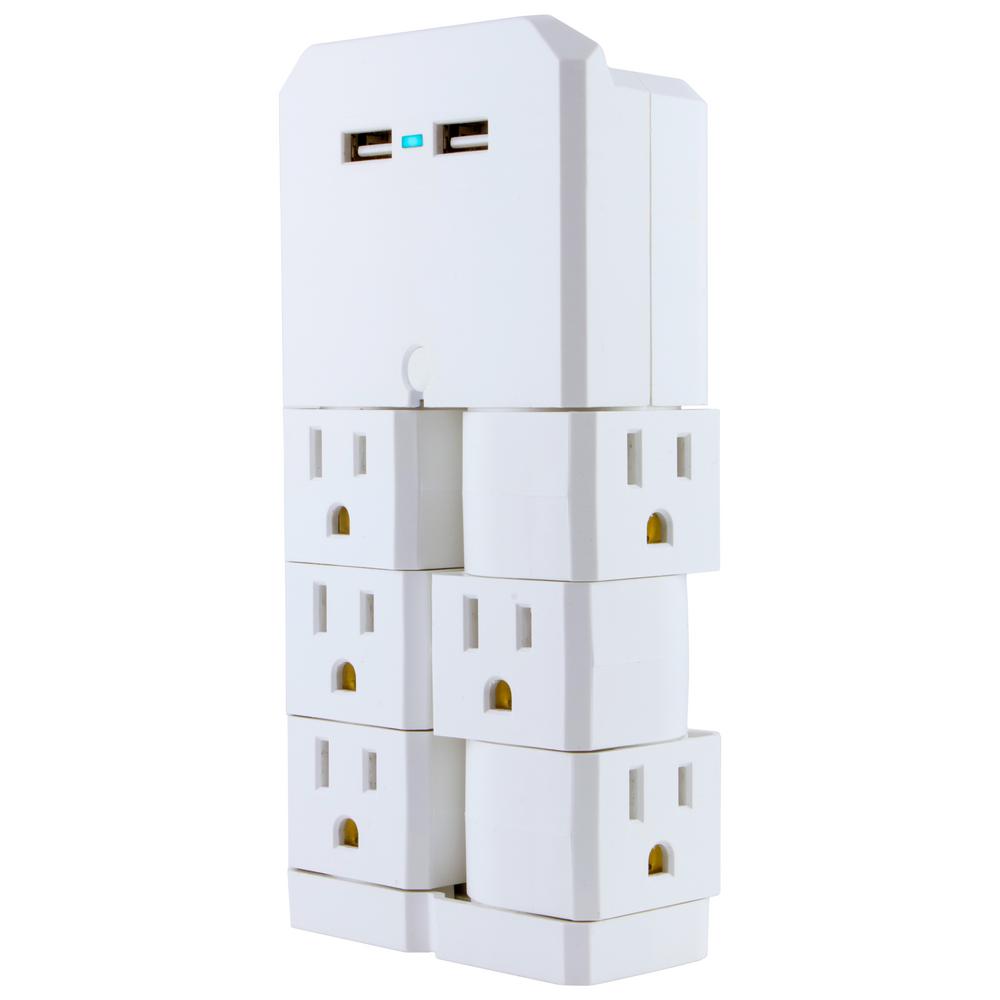 Cordless Wall Outlet Extender with 6Outlets and 2 USB portsLF021124