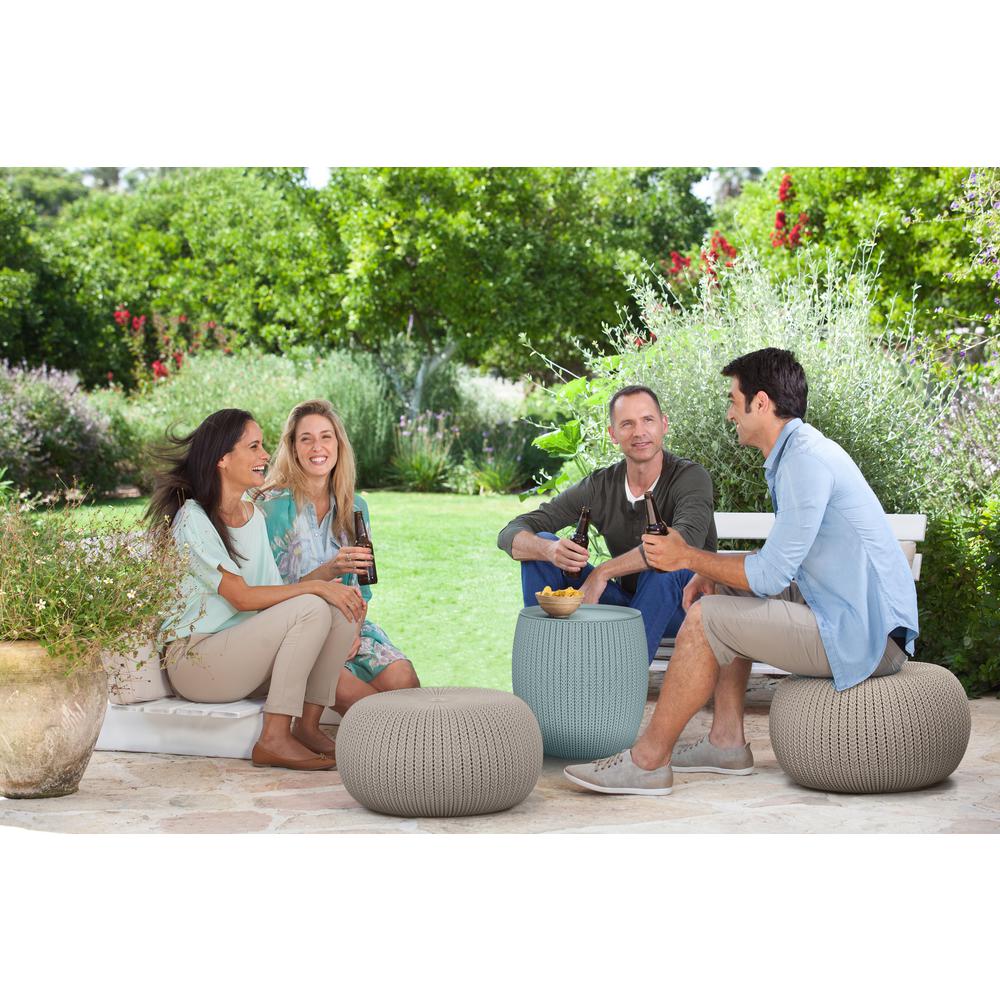 Dune//Misty Blue Keter Urban Knit Pouf Ottoman Set of 2 with Storage Table for Patio Decor