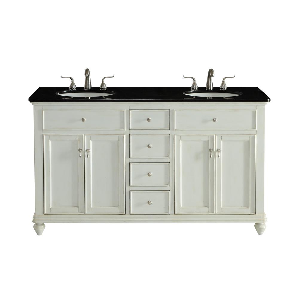 Somerton 60 In Double Bathroom Vanity W 4 Drawers 2 Shelves Doors Granite Top Antique White