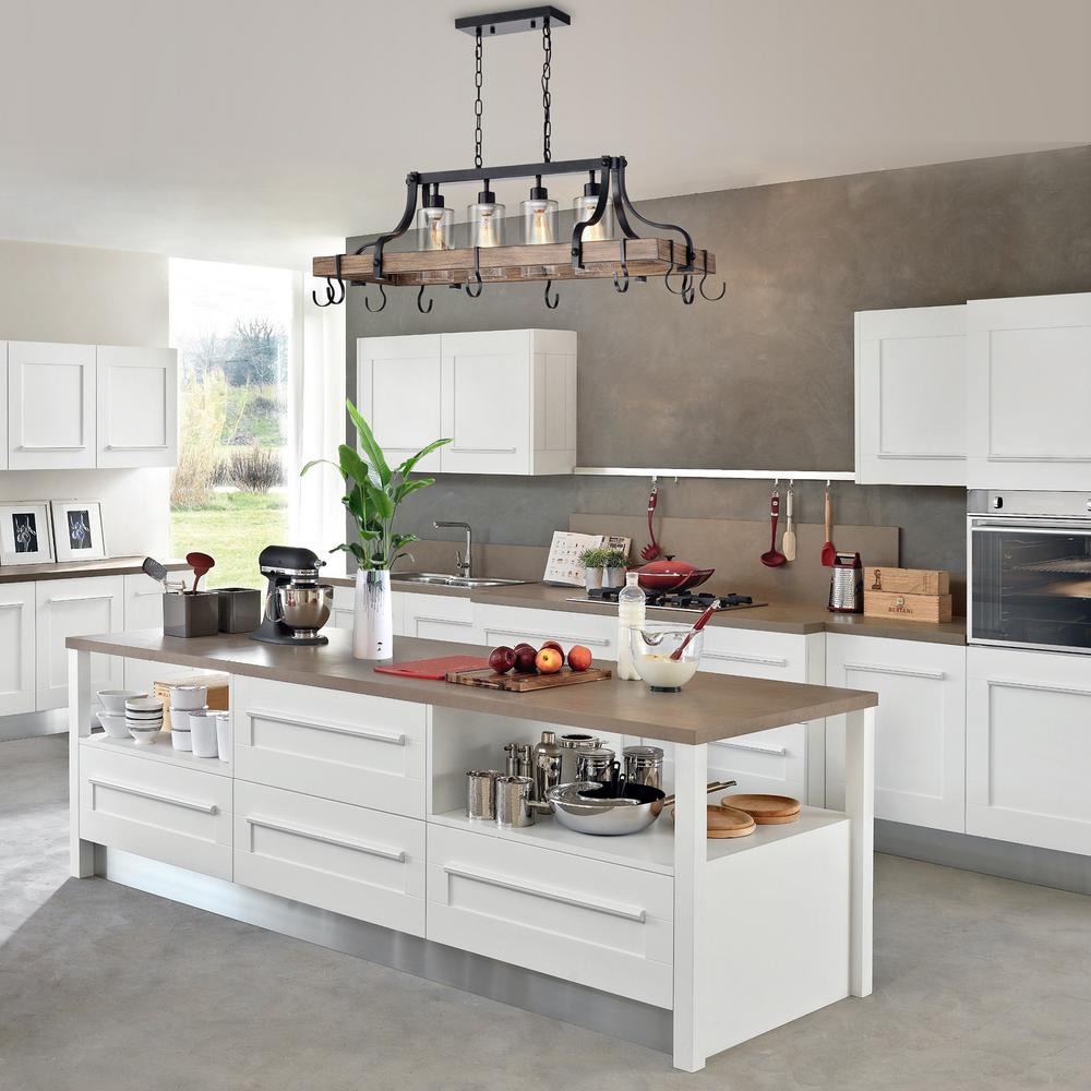 Warehouse Of Tiffany Blakes 4 Light Black Metal Faux Wood Kitchen Island Chandelier Hm1384 The Home Depot