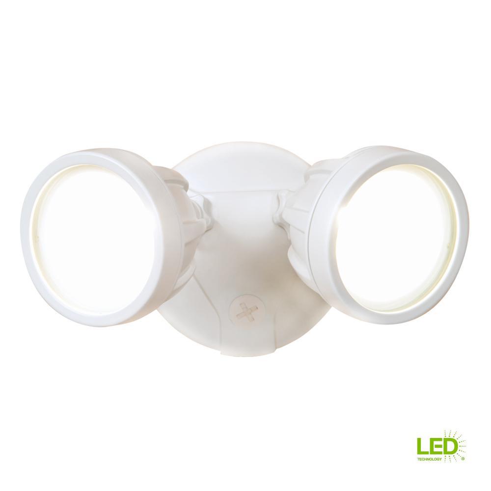 Halo Twin Head White Integrated Led Outdoor Security Round Flood Halo Twin Head White Integrated Led Outdoor Security Round Flood Light