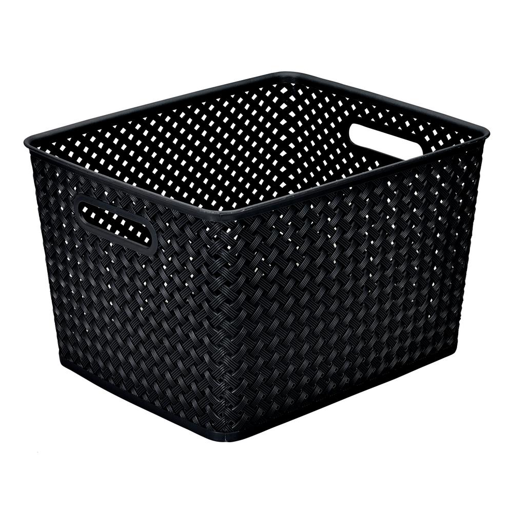 Simplify 14 in. D x 9 in. H x 11 in. W Black Plastic Cube Storage Bin