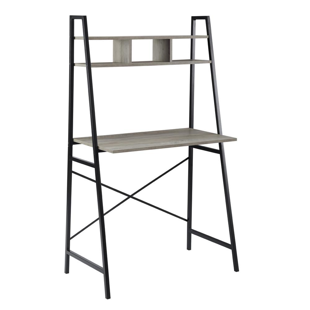 Welwick Designs 33 in. Grey Wash Wood and Metal Ladder Desk with