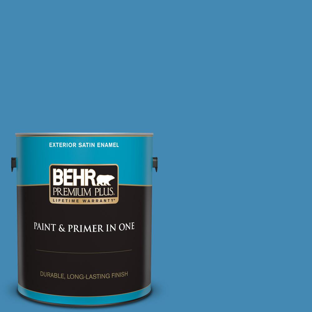 Behr Premium Plus 1 Gal M520 5 Alpha Blue Satin Enamel Exterior Paint And Primer In One 940001 The Home Depot