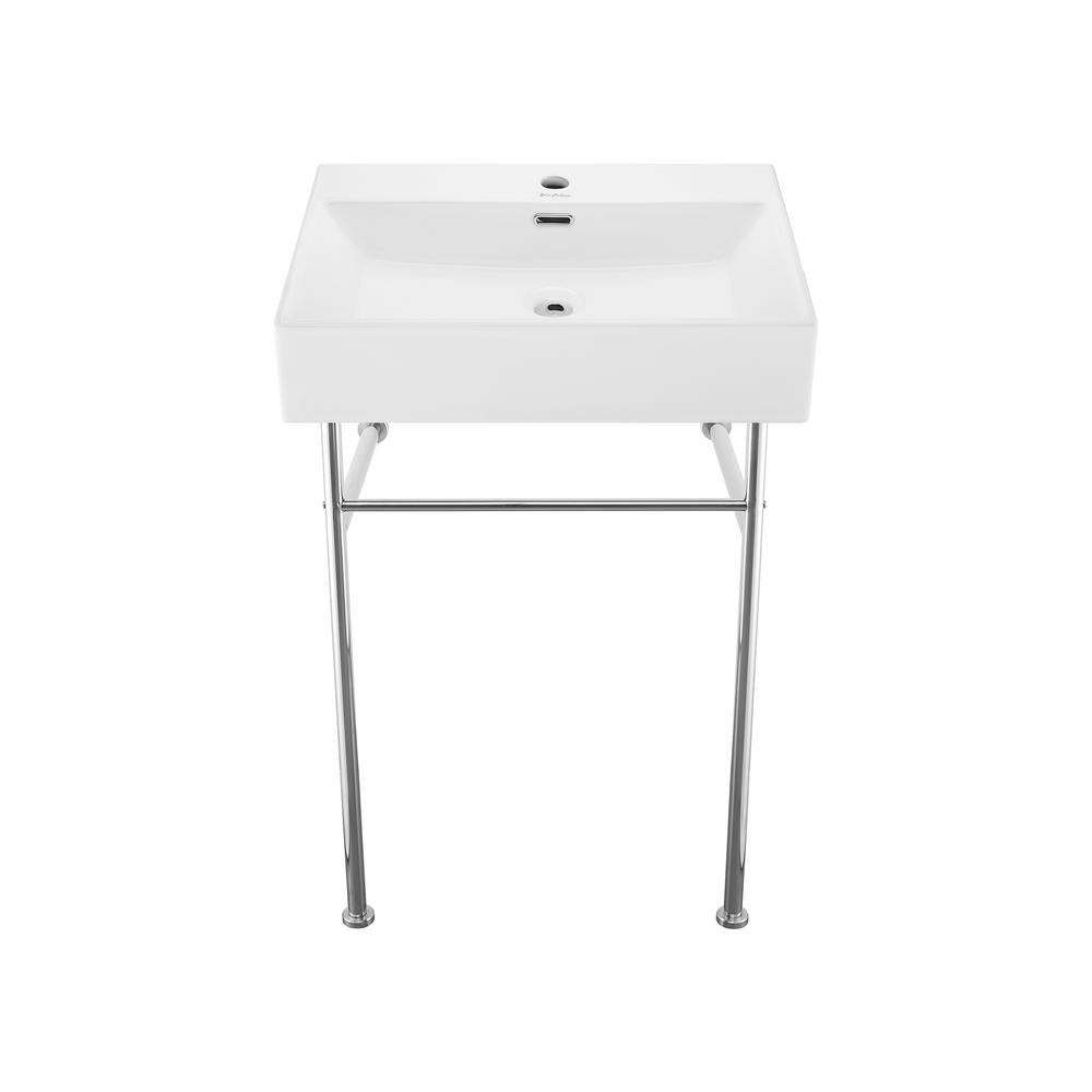 Swiss Madison Claire 24 in. Ceramic Console Sink White Basin Chrome