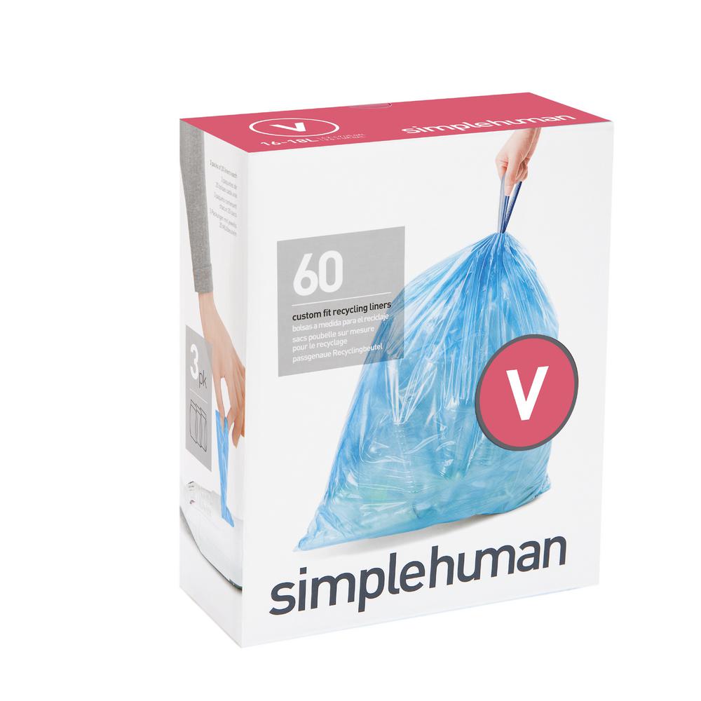 simplehuman 4.7 Gal. Custom Fit Trash Can Liner, Code V (60-Count) (3 ...