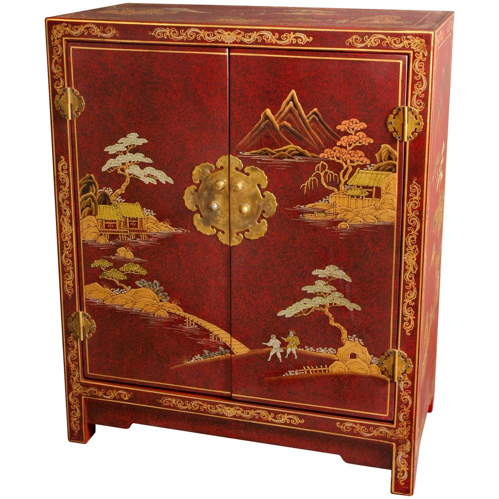 Oriental Furniture Oriental Furniture Red Lacquer Landscape