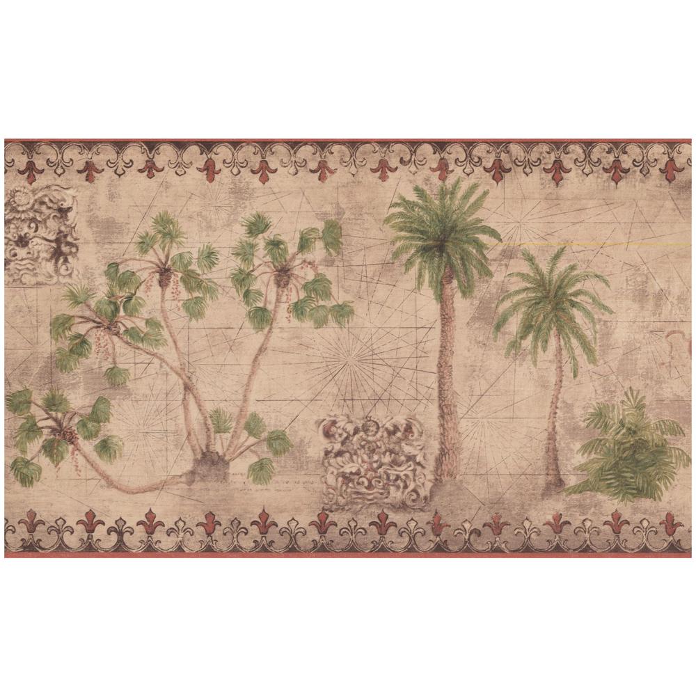 York Wallcoverings Bright Green Palm Trees Light Brown Prepasted York Wallcoverings Bright Green Palm