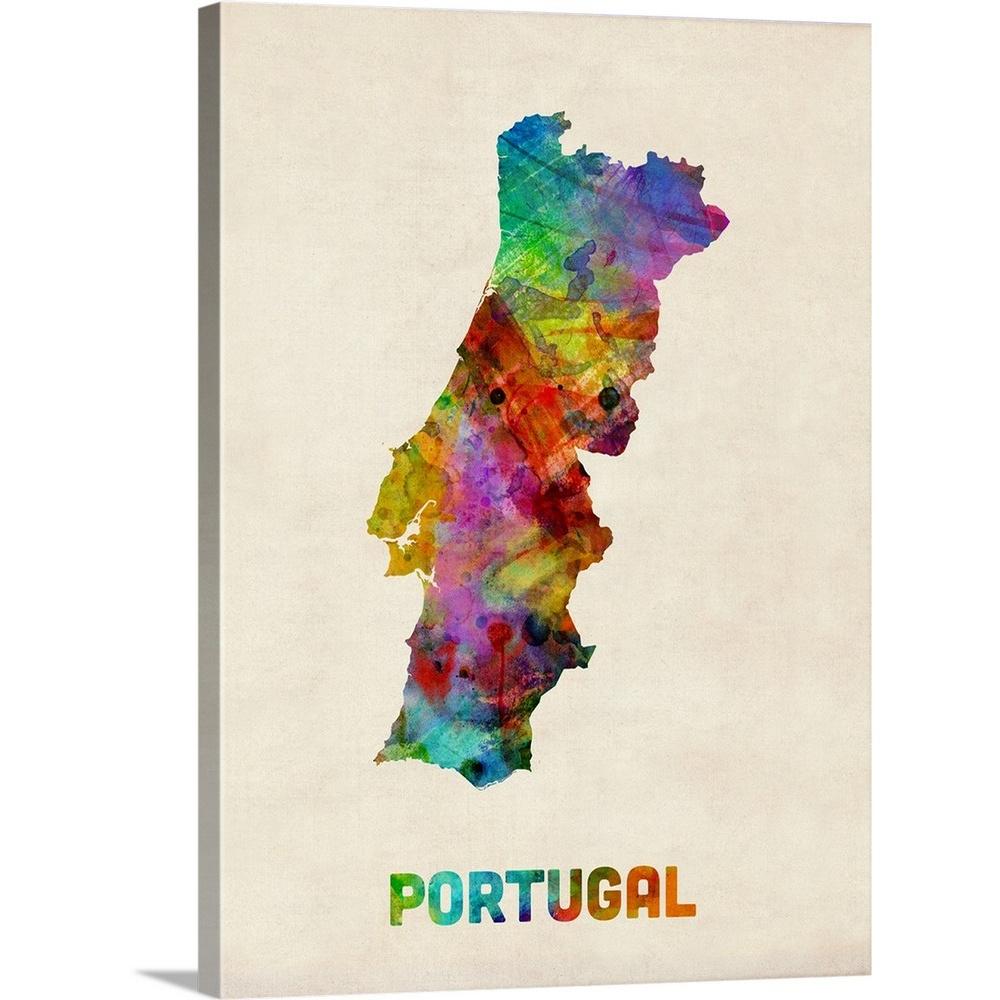 Greatbigcanvas Portugal Watercolor Map By Michael Tompsett Canvas Wall Art 2245232 24 18x24 The Home Depot