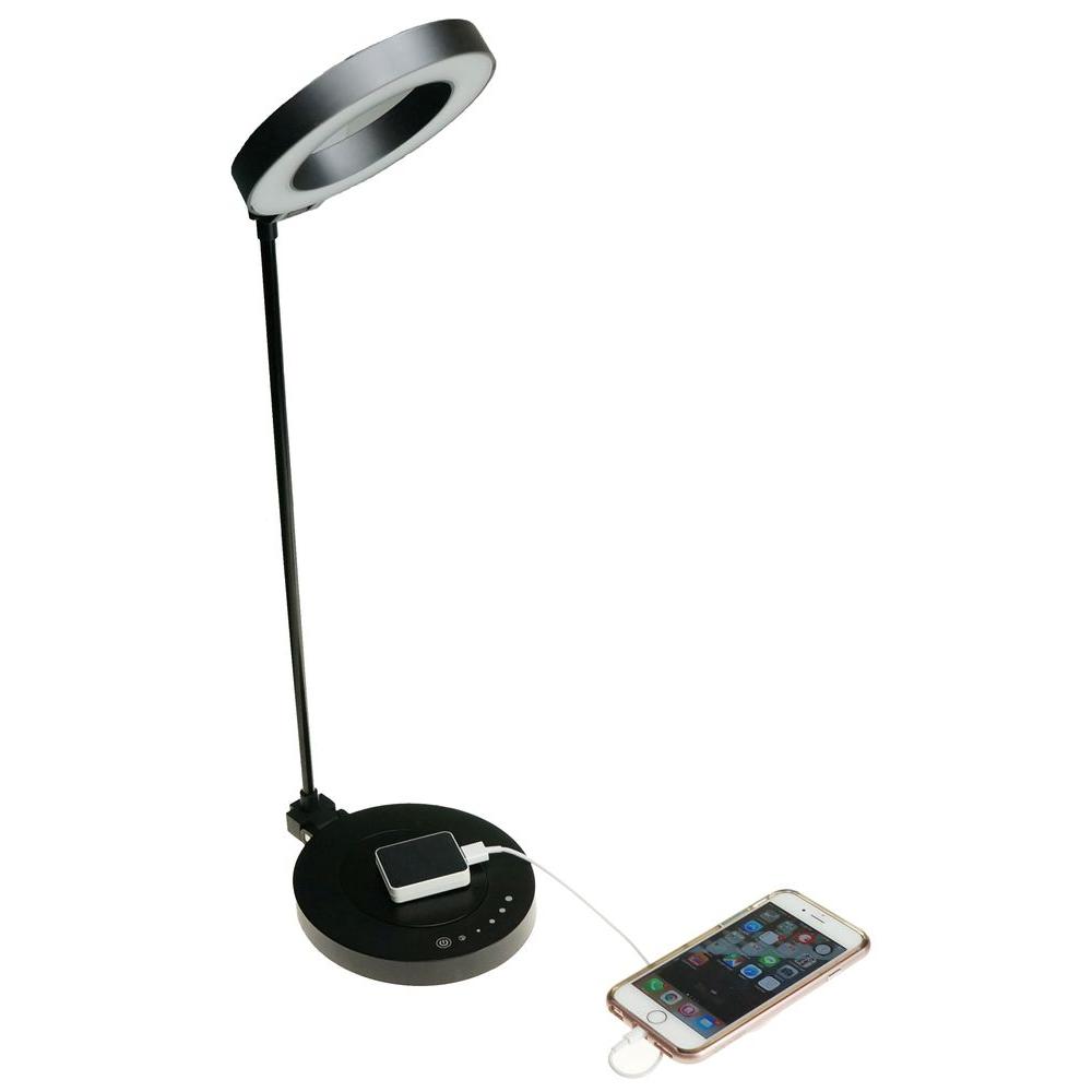 NTW AirEnergy 20 in. LED Touch Dimmer Black Desk Lamp with Qi Certified Wireless Charging Base 