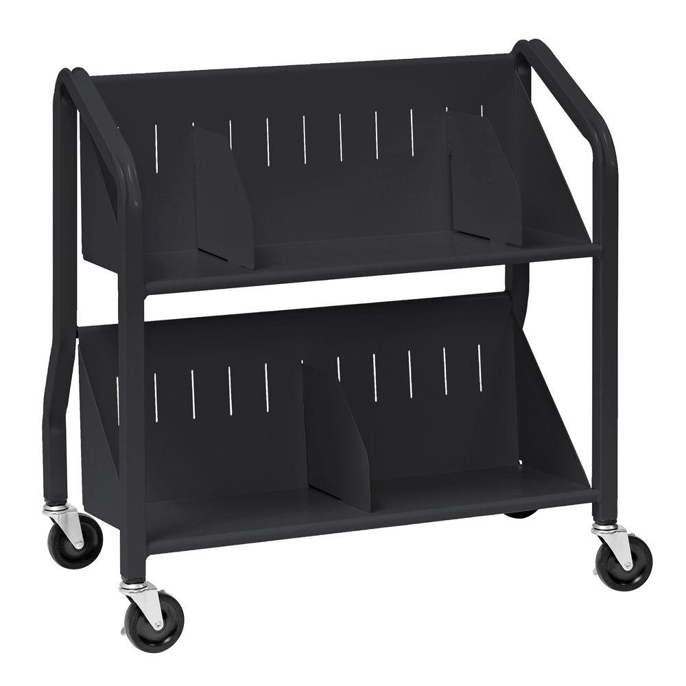 Buddy Products Sloped Black 2Shelf Book Cart with Dividers54134