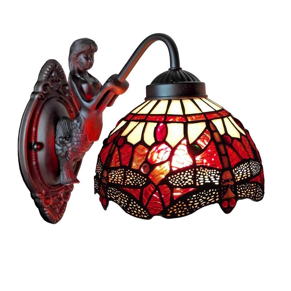 Amora Lighting 1 Light Tiffany Style Dragonfly Wall Sconce Amora Lighting 1 Light Tiffany Style Dragonfly Wall Sconce