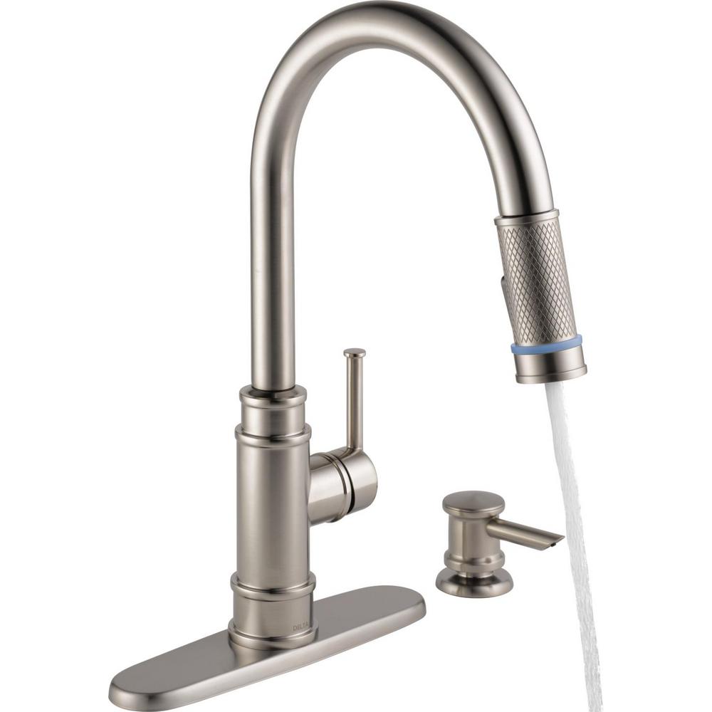 Delta Allentown Single Handle Pull Down Sprayer Kitchen Faucet With Tempsense Indicator And Soap In Spotshield Stainless 19935l Spsd Dst The Home Depot