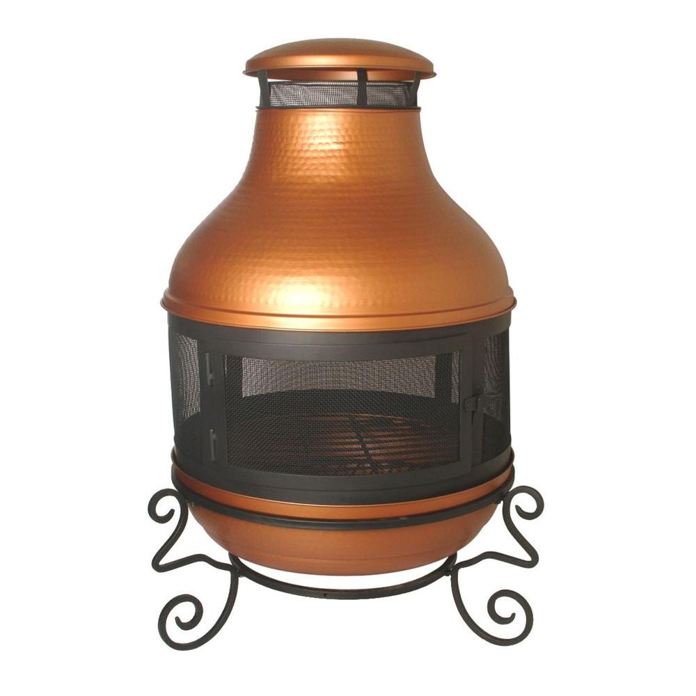 Leaf Cast Metal 53 In Tall Chimenea With Built In Handles Log