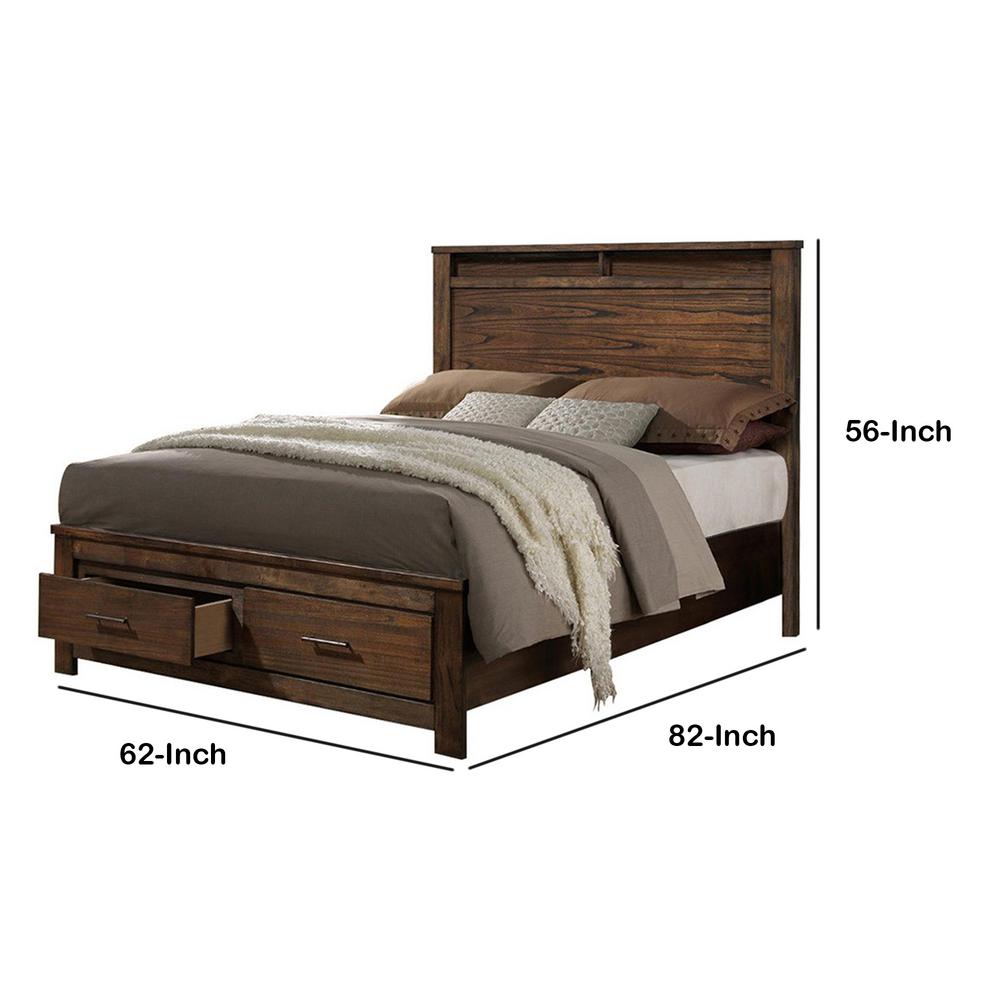 Benjara Oak Brown Enchanting Wooden Queen Bed With Display And