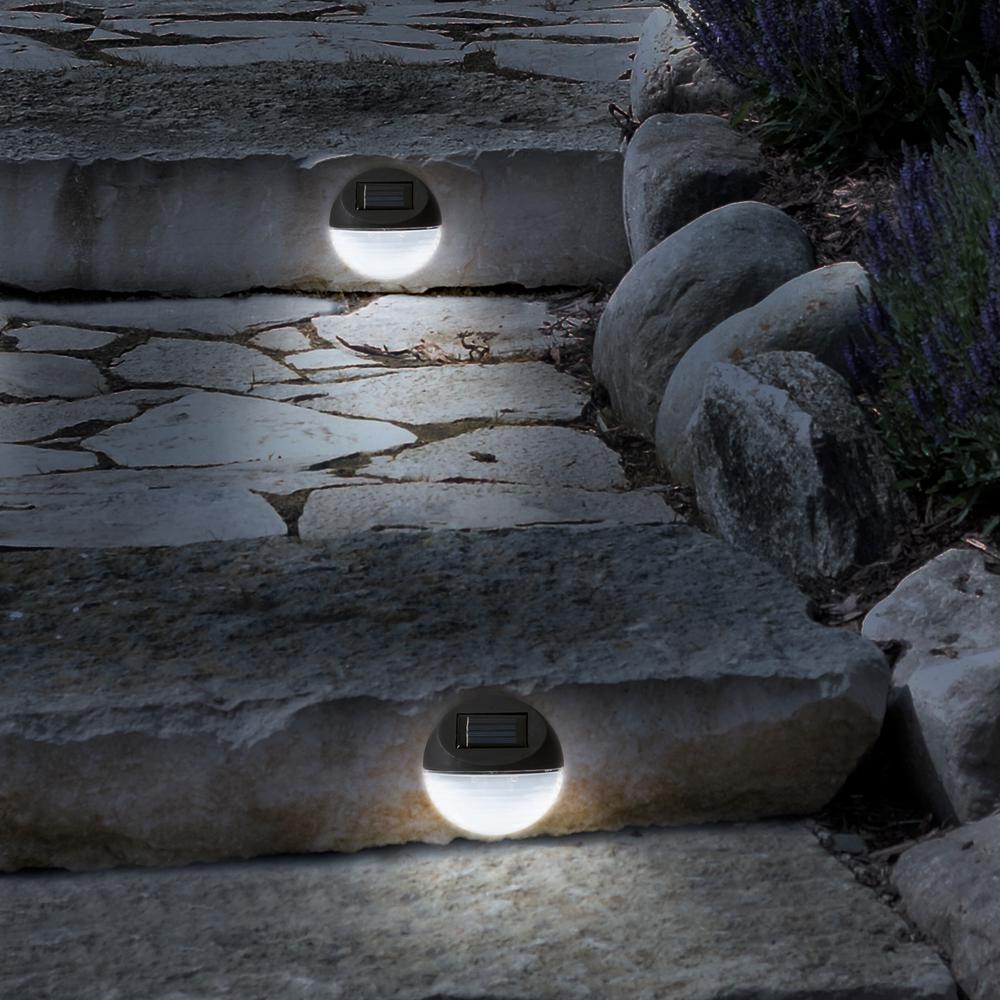 Pure Garden Solar Powered Black Round Led Light 4 Pack M150036 Solar Powered Black Round Led Light
