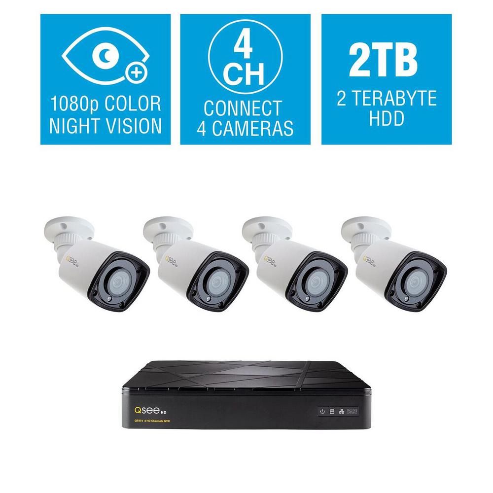 QSEE 16Channel 4K 2TB NVR Security Surveillance System with 16 Fixed Lens 4MP Bullet Cameras
