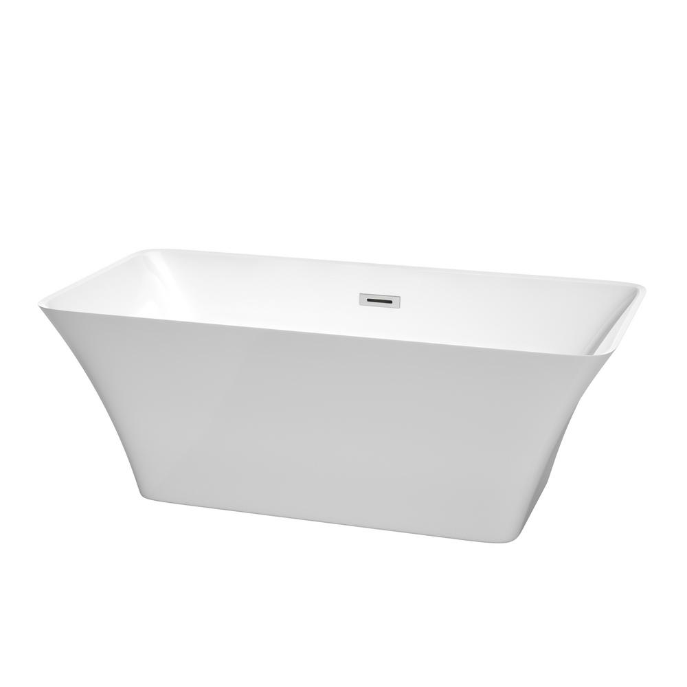 Wyndham Collection 59 In Acrylic Flatbottom Center Drain Soaking Tub White