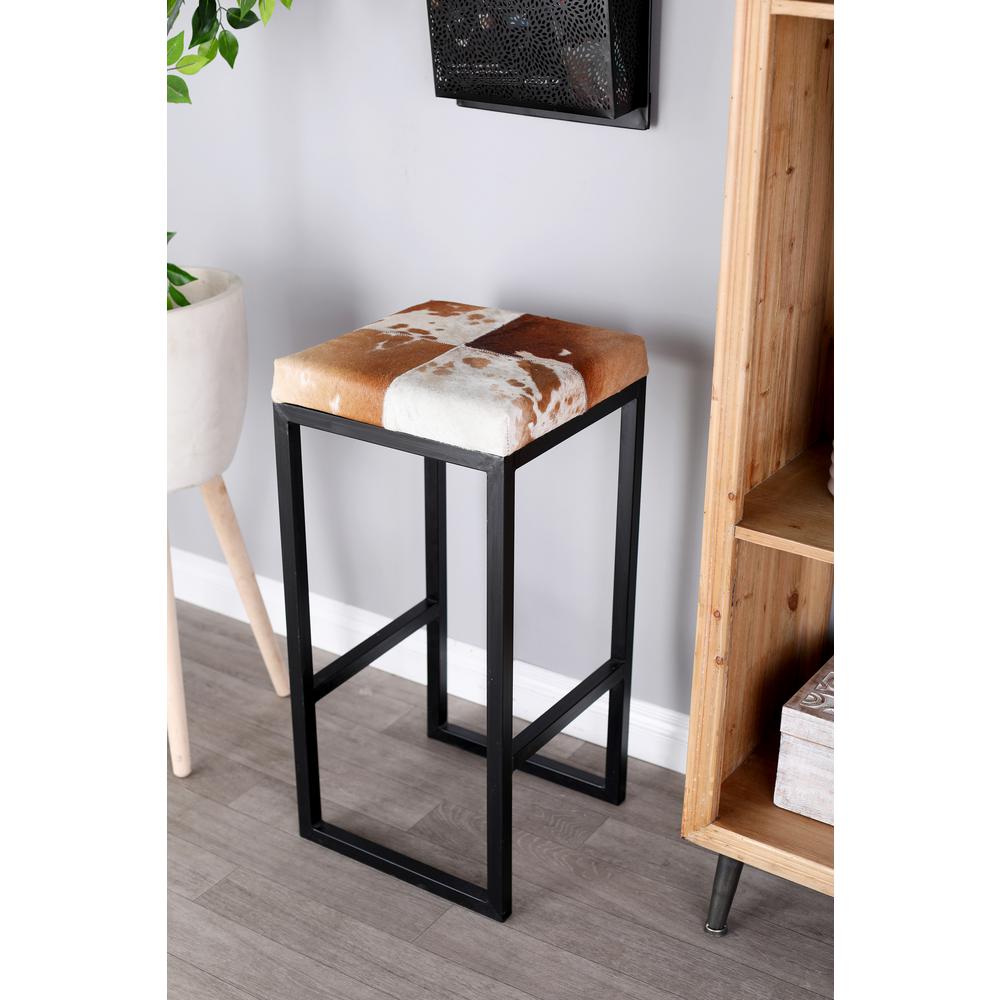 Litton Lane 29 In Walnut Brown Square Bar Stool With White Accents Walnut Brown Square Bar Stool With White Accents